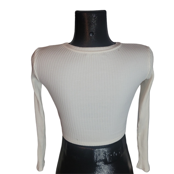 Zara White Ribbed Long Sleeve Crew Neck Crop Top S - Picture 4 of 5